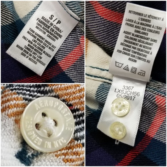 Aeropostale Button Up Long Sleeve Casual Flannel Shirt Womens S Blue Red Rayon - Picture 5 of 13
